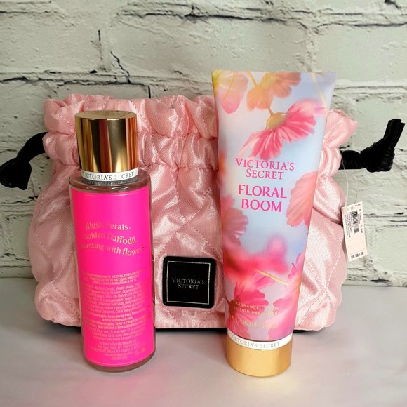 'VICTORIA'S SECRET' 'FLORAL BLOOM' BODY MIST, LOTION, VS LOGO CINCH BAG … - Picture 2 of 16